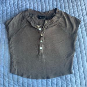 UO Brown Button Crop Top